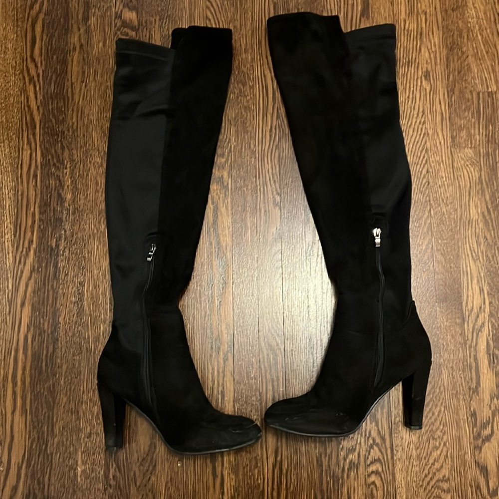 Shoe ‘N Tale Faux Suede Black Thigh High Boots